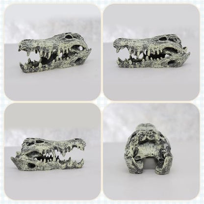 WishLotus Skull Aquarium Hides Decor, Resin Crocodile Fish Hideout for Little Shrimp Betta Goldfish and Reptiles (Crocodile Head)