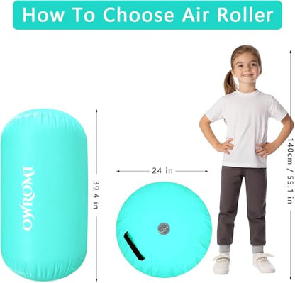 Inflatable Gymnastics Air Mat Tumble Track with Gymnastics Air Barrel - Inflatable Air Spot Tumbler Backbend Trainer Air Roller Tumbling Mat with Electric Pump - color: Green - No Pump, size: 31.5 * 39.4