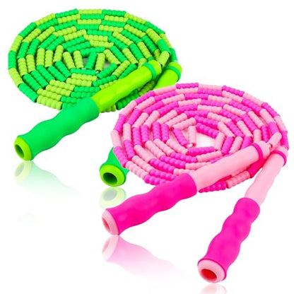 Jump Rope for Kids, Adjustable Jump Ropes for 4 5 6 7 8 10 12, Tangle Free | Jumping Rope Age 8-12, Segmented Soft Beaded Skipping Rope for Women Fitness - color: Green and Pink