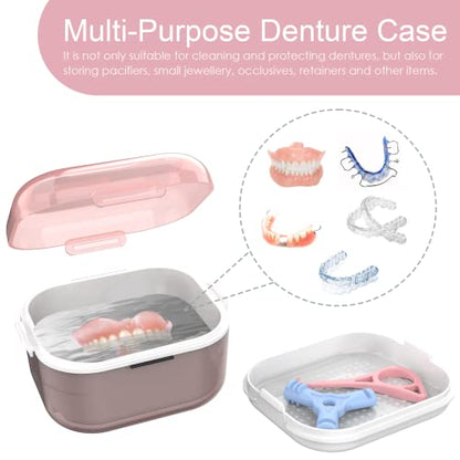 ARGOMAX Denture Cup with Strainer and Tray, Pink - color: Pink Shell+white Inner Tray