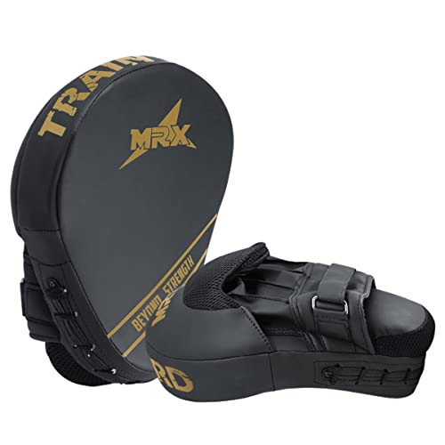MRX Gel Tech Boxing Hook & Jab Pads MMA Focus Punching Mitts Training Thai Kick Strike Shield Curved Black/White - color: Black/Golden
