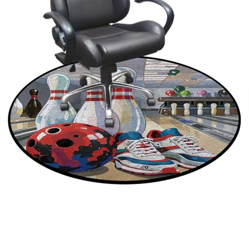 Bowling Party Round Chair Mat for Hardwood Floors, Shoes Pins Ball Fun Non-Slip Office & Gaming Desk Mat for Rolling Chairs,Protect The Floor from Scratches Red Blue Diameter 35.4 in - color: Bowling Party_1404, size: Diameter 35.4 in