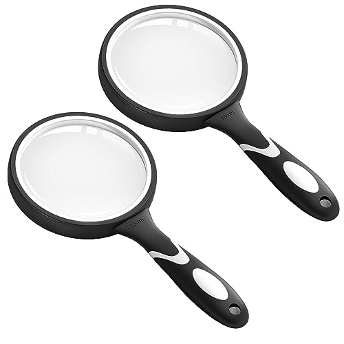Large 10X Magnifying Glasses for Reading, Handheld Magnifying Glass for Bobbies Applied to Science Books Insects Hobby Observation Premium Soft Hand Shank for Seniors - color: White-2