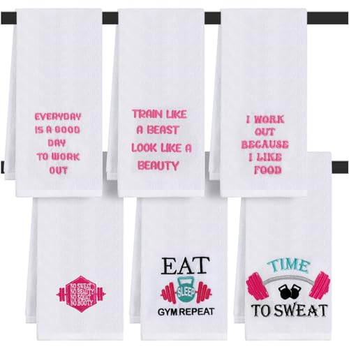 Hahafelt 6 Pcs Funny Gym Towels for Women, Embroidered Cotton