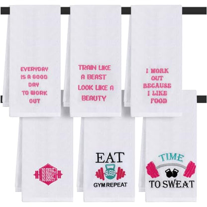 Hahafelt 6 Pcs Funny Gym Towels for Women, Embroidered Cotton