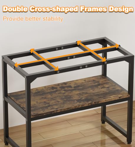 20 Gallon High Rimless Fish Tank Stand with Shelf for Storage, 2 Tiers Metal Aquarium Stand, Breeder Tank Turtle Reptile Terrariums Stand Rack for Home Office, 24" L x 12" W x 20.5" H, Black