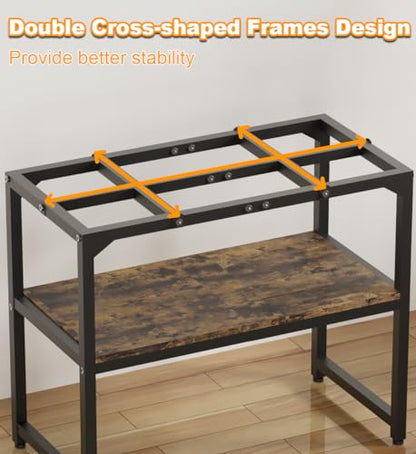 20 Gallon High Rimless Fish Tank Stand with Shelf for Storage, 2 Tiers Metal Aquarium Stand, Breeder Tank Turtle Reptile Terrariums Stand Rack for Home Office, 24" L x 12" W x 20.5" H, Black