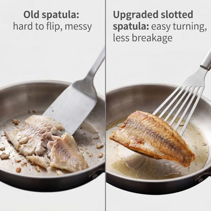 Thin & Sturdy Fish Spatula Stainless Steel for Kitchen Cooking Use Fish Spatula Egg Flipper Bbq Flipper 18/8 Stainless Steel Blade Thin Sturdy One-Piece Style Dishwasher-Safe Tools-Silver
