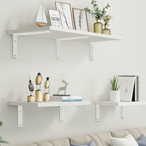 4 Pack - L 6" x H 4" x W1.5, 5mm Thick White L Shelf Bracket, Iron Shelf Brackets, Metal Shelf Brackets, Floating Shelf, Shelf Supports with Screws - size: 6''x4'', style: White 4 Pack