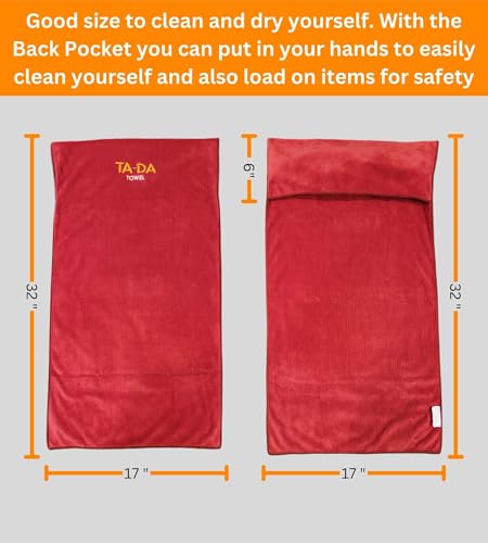 TA-DA Microfiber Towel | Back Pocket Insert on Hands and Fitness Items for Convenience. Sports Fitness Gym Workouts Yoga Pickleball Volleyball Hiking Etc. | 17" Inch X 32" Inch | 6 Pack | Red - color: Red