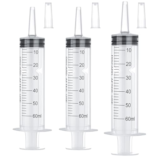 3 Pack 60mL Plastic Syringes for Liquid - Large Syringe Without Needle for Liquid, Measurement & Scientific Labs
