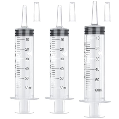 3 Pack 60mL Plastic Syringes for Liquid - Large Syringe Without Needle for Liquid, Measurement & Scientific Labs