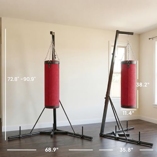 Soozier Punching Bag with Stand for Adults 72.8" 90.9" | Freestanding Boxing Stand, Canvas Sandbag, Stable Triangular Base, 1" Weight Plate Storage, Home Gym MMA, Height Adjustable