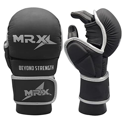 MRX MMA Professional Protective Grappling Gloves 7oz Muay Thai Training Kickboxing Punching Sparring Sports Cage Fighting Combat Glove Boxing Punching Glove Mitts - color: Black Silver, size: Large-X-Large