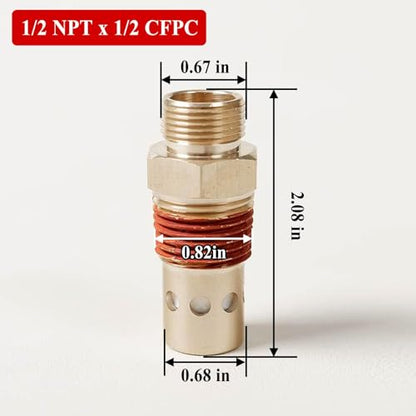 CAC-437-2 Air Compressor Check Valve,Brass 1/2 NPT & 1/2 CFPC Fittings in Valve Replacement,0.75 x 0.75 x 2.13 inches