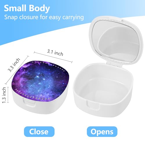 Retainer Case With Mirror and Ventilation Holes - Mouth Guard, Denture, Orthodontic Aligner, Night Guard - Purple Star - color: Purple Star