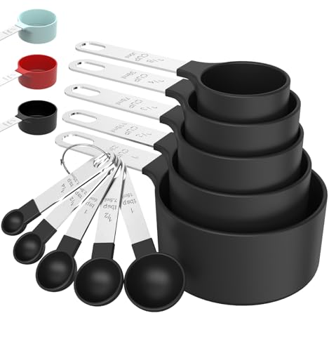 Measuring Cups & Spoons Set, Stackable Cups and Spoons, Nesting Measure Cups with Stainless Steel Handle, Kitchen Gadgets for Cooking & Baking (Black) - color: Black