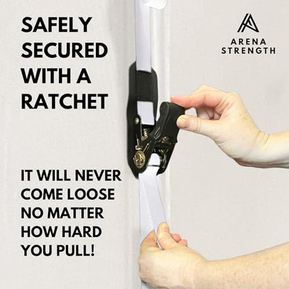 Arena Strength Multi Loop Door Anchor Strap - Heavy Duty Resistance Band Attachment with 9 Adjustable Anchor Points, Easy Installation & Exercise Guide for Full Body | Fits Doors Up to 9 Ft, White