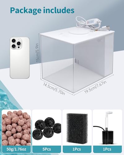 Fish Tank Betta Starter Kit 1 Gallon Desktop Small Aquarium Kit with LED Light and Filter Media & Water Pump– Compact Aquarium for Betta Fish, Small Fish, Shrimp, or Plants