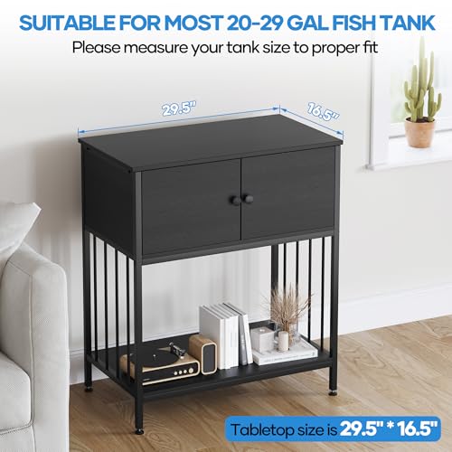 20-29 Gallon Aquarium Stand Metal Frame Fish Tank Stand with Cabinet Storage,for 20 Gallon Long Aquarium,29.5" L*16.5" W Tabletop,500LBS Capacity,Black