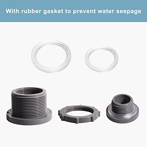 1.25 Inch PVC Bulkhead Water Tank Connector Adapter Fitting with Plugs Thru-Bulk Pipe Fitting for Rain Barrels, Aquariums, Ponds(Set of 2) - size: 1.25"-2pcs