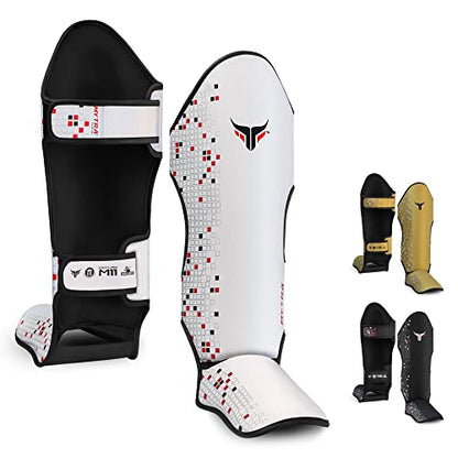 Mytra Fusion Shin Guards MMA, Muay Thai Shin Guards – Shin Instep Protection for Kickboxing, Training, BJJ, Sparring, Boxing Gear and Martial Arts - color: White, size: Medium
