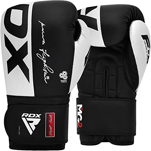 RDX Boxing Gloves, Maya Hide Leather Training Gloves for Muay Thai, Kickboxing, Sparring, Punch Bag, Punching Bag, Kickboxing Gloves, Martial Arts Training, Home Gym, Men, Women, 8 10 12 14 16 oz - color: WHITE/BLACK, size: 12OZ