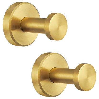 APLusee Brushed Gold Robe Towel Hooks for Bathroom, 2 Pack, Wall Mounted - color: Brushed Gold, size: 2 Pack