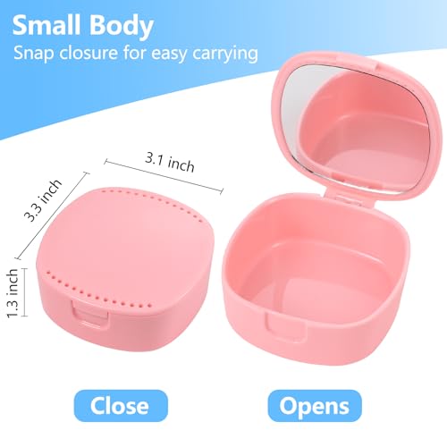 Retainer Case With Mirror and Ventilation Holes - Mouth Guard, Denture, Orthodontic Aligner, Night Guard - Pink - color: Pink