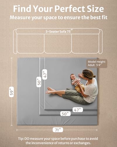 Blissful Diary Vegan Leather Baby Play Mat, 71''x59'', Light Gray - color: Light Gray, size: 71" X 59"
