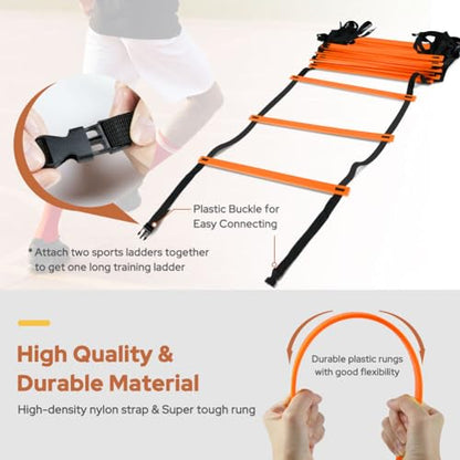 GHB Pro Agility Ladder Agility Training Ladder Speed 12 Rung 20ft with Carrying Bag - color: Orange-2 Pack
