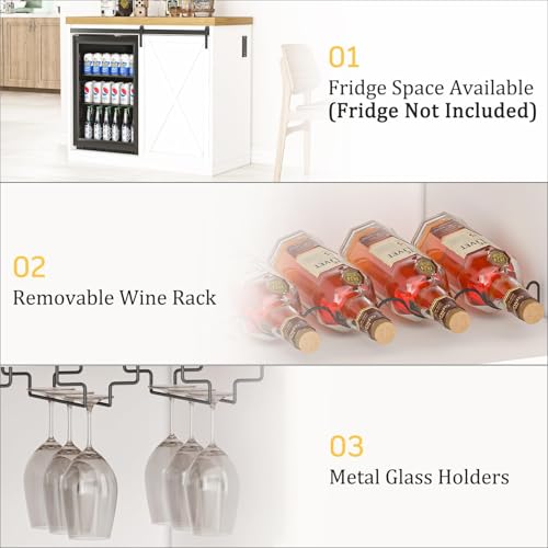 Coffee Bar Cabinet with Fridge Space, Wine Cabinet with Rack, Power Outlet for Dining Room Living Room, White