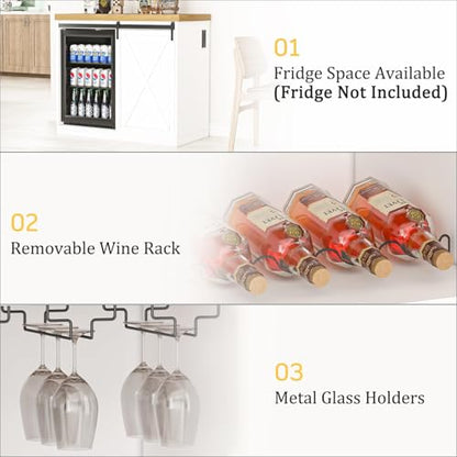Coffee Bar Cabinet with Fridge Space, Wine Cabinet with Rack, Power Outlet for Dining Room Living Room, White
