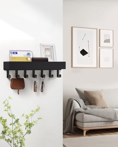 Key Holder Wall Mount Magnetic Adhesive, Key Hooks Rack with Shelf - color: Black, size: Large