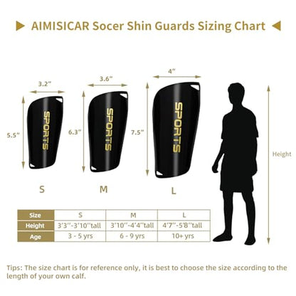 AIMISICAR Kids Youth Soccer Shin Guards for 3-15 Years Old, Boys & Girls - color: Black, size: M ( 3'10" - 4'4" Tall )