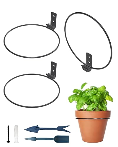 Flower Pot Holder Ring for Wall Mount Foldable – Heavy Duty Round Metal Planter Hooks Hangers - Fence Pot Plant Holders Hanging Bracket for Outdoor Indoor (8 Inch 3 Pack)