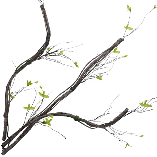 3Pcs 35in Artificial Tree Branches, Realistic Wall Hanging Bendable Tree Vines Twigs Fake Plants Tree Trunk Garland with Leaves Moss for Outdoor Garden Wedding Home Wall Porch Mantel Decoration