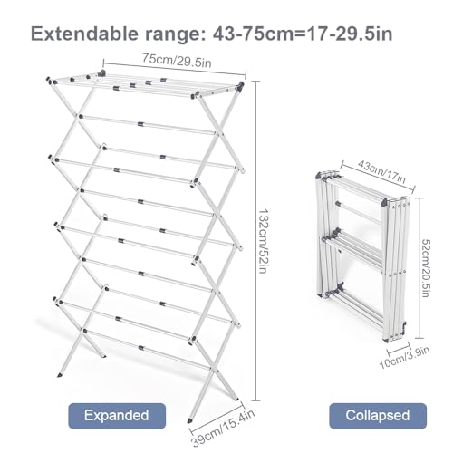 4-Tier Foldable Clothes Drying Rack 15" D x 29" W x 52" H - White - size: 4-Tier