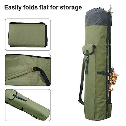 Allnice Durable Canvas Fishing Rod & Reel Organizer Bag Travel Carry Case Bag- Holds 5 Poles & Tackle