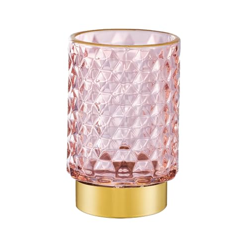 Makeup Brush Holder Organizer,Toothbrush Holders,Desk Pen Pencil Holder,Multifunctional Vintage Glass Brush Cup（A46-10-US） - color: Pink