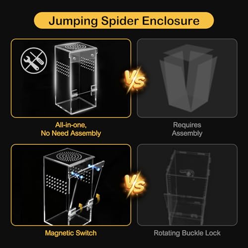 Jumping Spider Enclosure Kit,Escape Proof Reptile Tank,Praying Mantis Terrariums,Transparent Acrylic Complete Bug Habitat,Arboreal Tarantula Cribs Cage,Insect Starter Container,Critter Keeper