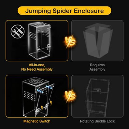 Jumping Spider Enclosure Kit,Escape Proof Reptile Tank,Praying Mantis Terrariums,Transparent Acrylic Complete Bug Habitat,Arboreal Tarantula Cribs Cage,Insect Starter Container,Critter Keeper