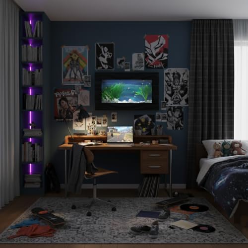 3.0 Wall Mounted Fish Tank Kit with LED Lighting, Built-in Filter System, Modern Space-Saving Design, Complete Accessories Set (Skyline, Black)