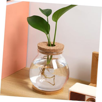 Generic Desktop Glass Fish Bowl Aquarium with Base Hydroponic Terrarium for Betta Fish and Plants with Mat Decorative Desktop and Shelf Use