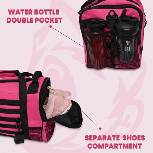 Gym Duffle Bag- Workout, Boxing, MMA, Sports Bag with Shoes Compartment and Adjustable Shoulder Strap for Men and Women (Pink/Black) - color: Pink/Black