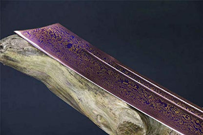 Full Tang Damascus Folded Steel blue Blade Chinese Dragon Tiger DAO Sword
