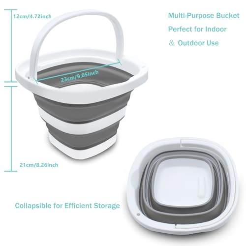 CHILDLION Collapsible Bucket 5L, Foldable Mop Bucket Car Wash Buckets with Handle for Cleaning Supplies, Portable Sink Wash Basin Storage Bin Ice Tub for Fishing Beach Outdoor Camping Kitchen (Square)