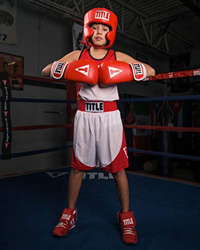 TITLE Boxing Classic USA Boxing Competition Open Face Headgear - Approved for Sparring & Competition; Protects Face & Chin - color: Red, size: Medium
