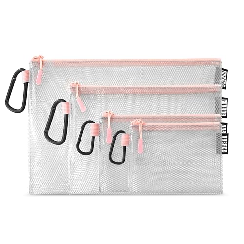 Air Production Multi‑Size Clear Zipper Pouch (4‑Pack) – Cable Organizer & Travel Gear Bag for Electronics, Camera Accessories, Tool Pouch & Small Tech Storage (Pink) - color: Pink, size: Multi-Size