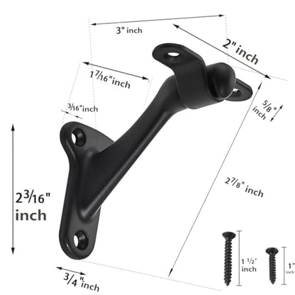 6 Pack 3 Inch Matte Black Hand Rail Bracket Heavy Duty Hardware for Stairways, Home or Office Stair Support Handrail Brackets - style: Matte Black